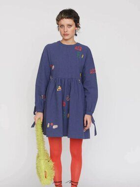 🍓 Lazy Oaf “Hello Good Morning” Smock Dress – Zoey Kim – Embroidered 🍓